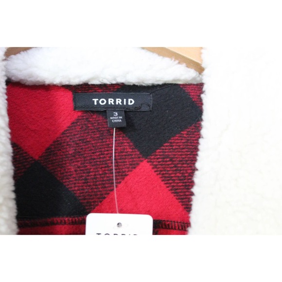 NWT Torrid Sherpa Lined Trucker Buffalo Plaid Jacket Red Plus Size 3 3X H12808 - Picture 11 of 14